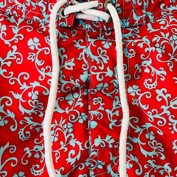 Trunks Surf n Swim Red Turquoise Lace Up Pockets Summer Pants Shorts Size L - Picture 4 of 11